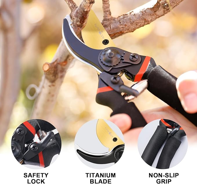Bypass Pruning Shears Set with Garden Snips and Soil Moisture Meter – Premium Titanium Pruning Shears Heavy Duty, Micro-Tip Flower Shears – Professional Pruning Shears for Gardening