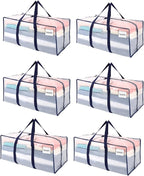 VENO 6 Pack Moving Bags Plastic Storage Totes Clothes Organization Large W Lid/Zipper. Packing Boxes/Bins Alternative. Space Saving Foldable College Supplies Essentials (Clear, 6 Pack)