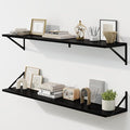 Fun Memories Deep Floating Shelves for Wall, 48W x 8D Wall Mounted Shelves Set of 2, Wide Display Ledge Shelf with Sturdy Metal Brackets for Living Room, Bathroom, Bedroom and Kitchen, Black