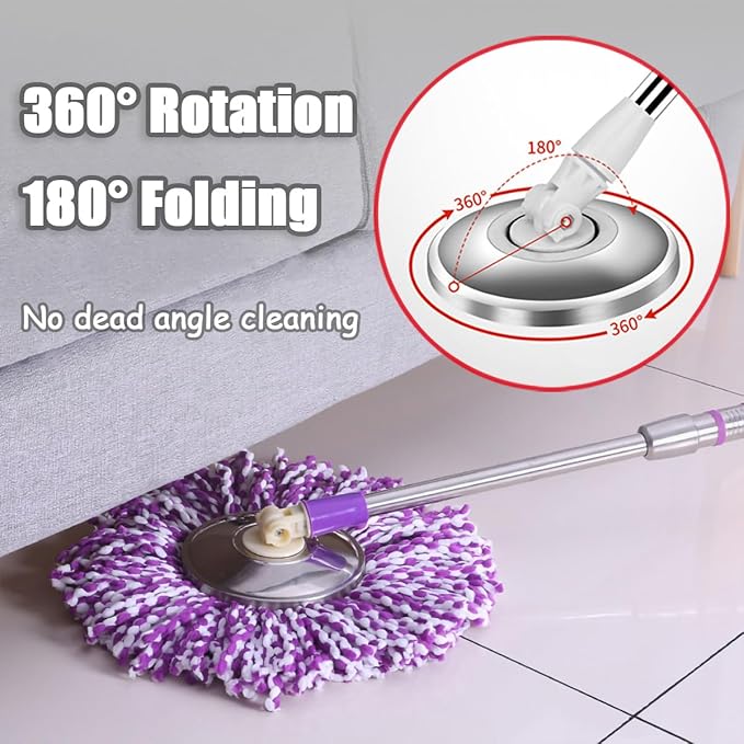 Spin Mop Replacement Mop Handle, 49-inch 360 Degrees Rotating Telescopic Replacement Mop Stick with Stainless Steel Disc for Spin Mop Bucket Cleaning System (Stainless Steel Disc, Red)