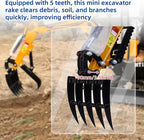 Mini Excavator Attachment Rake，Small Diggers Metal Backhoe Rake，3.54" Span, 0.98" Pin Hole，Includes 2 Link Pins，Fit for Mini Excavator