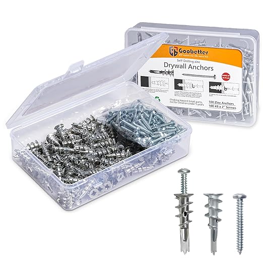 Drywall Anchors and Screws Kit, 200 Pcs Self Drilling Drywall Anchors, 100 Pcs Zinc Sheetrock Anchors and 100 Pcs #8 x 2 Metal Screws, Heavy Duty Wall Anchors, 75 Lbs Hanging Mounting