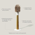 Ionic Dish Brush, Magnetized to Stand Upright, Stainless Steel with Replaceable Head, Brass/Gold