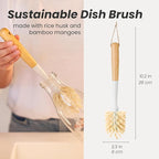 Vigar Zeroline 10.2" Long Bamboo Dish Brush, Ideal Dish Brush for Cups, Wine Glass, Tumbler, Blender Bottles, and Glass Water Bottles for The Kitchen
