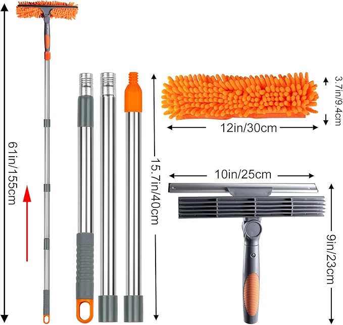 BITOPE 2 in 1 Squeegee for Window Cleaning Tool,Long Handle Window Cleaner Tool with Stainless Steel Extension Pole for Car,Shower, Glass Doors, Outdoor High Window