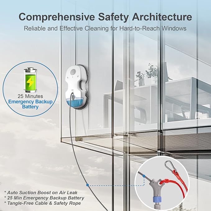 S7 Window Cleaning Robot, 5500Pa Suction, 3D Floating Chassis, HydroJet Water Spray 80ml Tank, Multiple Safety Systems, SLAM 4.0 Navigation, 8 x Cloths, All-in-One Storage Box