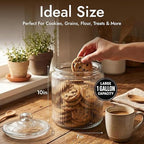 kitchentoolz 1 Gallon Ribbed Glass Cookie Jar - Large Food Storage Container with Airtight Lid - Keep Fresh Flour, Chewy Pet Treats, Candy, Dried Foods - Pack of 2