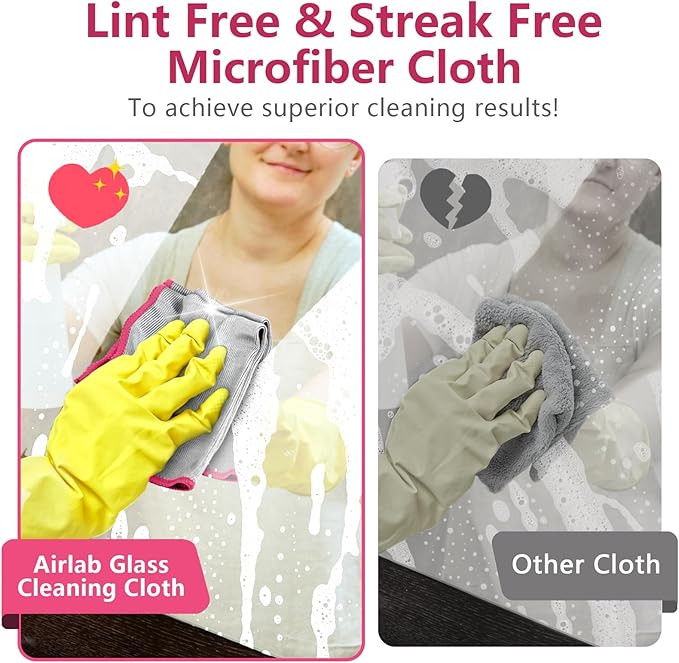 Glass Polishing Cloth Streak Free Miracle Microfiber Cleaning Cloth Lint Free Cleaning Rags for Glasses Kitchen Dish Mirrors Easy Clean, Pack of 6, 12" x 12", Sliver-Pink