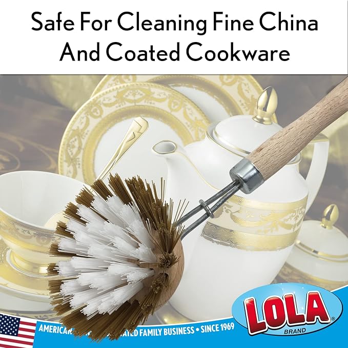 Lola Products Replacement Head for The Original Dishwashing & Vegetable Brush, Birch Hardwood & Nylon Poly Bristles, Reusable & Washable - 1 Pack