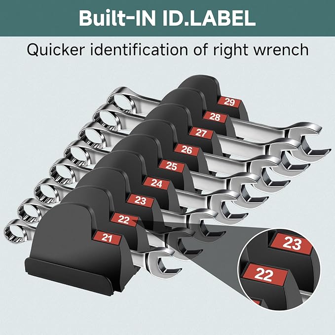 48PCS Magnetic Modular Wrench Organizer with Black, Wrench Holders Organizers with Metric & SAE Label,Wrench Tool Organizers for Tool Drawer Storage
