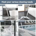 Floor Squeegee with 180° Rotating Head, Squeegee for Floor with 52'' Long Handle, Squeegee Broom, Squeegee for Window Cleaning, Bathroom Tile, Garage Concrete, Deck, Shower Glass (White)