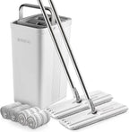 Mop and Bucket with Wringer Set, Flat Floor Mop and Bucket, with 2 Mops and 4 Microfiber Cleaning Cloths for Floor Cleaning, Wet and Dry Use