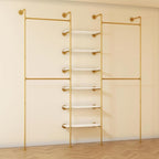 Industrial Pipe Clothes Rack, DÉCOR Wall Mounted Clothing Rack, for Walk-in Wardrobe Multi-Purpose Storage Clothes Hanging Shelf, 2 Installation Methods Gold