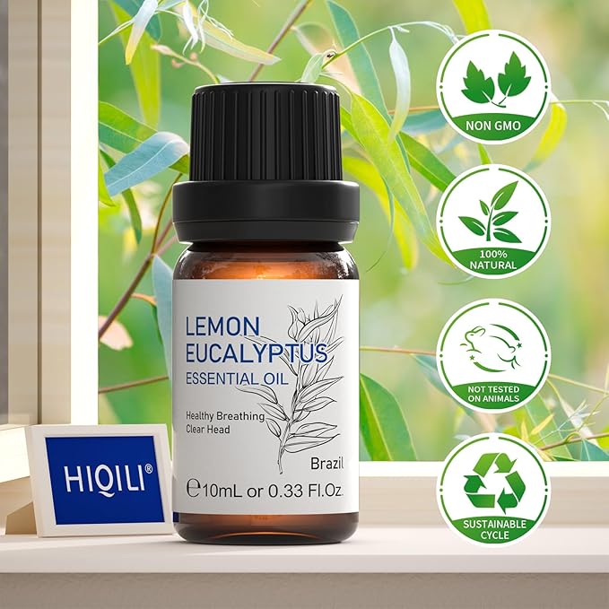HIQILI Lemon Eucalyptus Oil, for Spary, Diffuser, Indoors, Outdoors, Garden, Yard, 100% Pure Natural - 0.33 Fl Oz