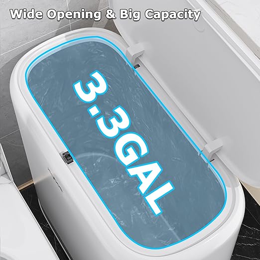 O-MART Bathroom Trash Can with Lid, Slim 3.2 Gallon Vacuum adsorption Garbage Bin, Narrow Press Top Waste Basket for Odor Control & Dog Proof for Bathroom Bedroom Office Home