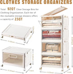 4-Tier Stackable Storage Bins with Lid, 23QT Storage Containers,Clear Foldable Plastic Drawer Storage on Wheels,Closet Organizers and Storage for Living Room,Bedroom,Office,Dorm