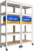 HOMEDANT House White 5-Tier Metal Rolling Cart Shelf Rack Casters Heavy Duty Wheel Shelving Unit Adjustable Utility Storage Shelves Organizer Shelf Kitchen Garage 24.4" W x 16.5" D x 62.2" H 2Pack