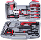 CARTMAN 39-Piece Home Tool Set Kit, Essential Household Hand Tools with Plastic Storage Case, Red
