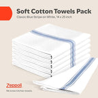 Zeppoli Classic Dish Towels - 15 Pack - 14" by 25" - 100% Cotton Kitchen Towels - Reusable Bulk Cleaning Cloths - Blue Hand Towels - Super Absorbent - Machine Washable