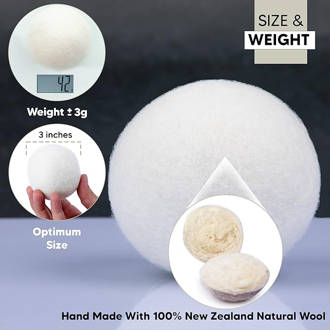 RAYTRADE Wool Dryer Balls 6-Pack 100% Made of Organic New Zealand Wool Reduces Clothing Wrinkles and Saves Drying Time Reusable Natural Fabric Softener Stocking Stuffer Gifts