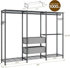 Golpart Coat Rack Clothes Wardrobe：Closet Organizer and Storage Clothing Garment Rack with Shelves Heavy Duty for Hanging Clothes Portable Adjustable Black 15.8" DX69 WX76.75 H