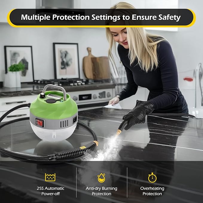 Dyna-Living Steam Cleaner 2500W Steamer for Cleaning with 1400ml Water Tank Steam Cleaner Handheld for Home Use, High-Pressure Steamer Cleaner for Car, Portable Car Steamer for Auto Detailing, Green