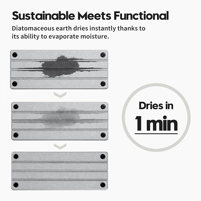 Fast Stone Drying Tray Diatomite Sponge Holder Mat, Kitchen Sink Organizer Sink Caddy, Kitchen & Bathroom Counter Makeup Vanity Dispenser Toothbrush Bottle Soap Dish Rack,Light Gray, 10" x 4"