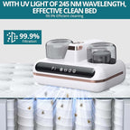 Bed Vacuum Cleaner Mattress Vacuum with UV 10Kpa Suction HEPA Filter 100W, 245nm UV Light & 10000 RPM/Min Recharging Battery Power, Heating, Brush Wheel Rotation, Large Suction, LED Display