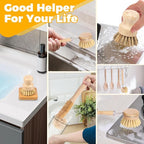 Bamboo Dish Brush Set Practical Dish Cleaning Brush Set Multifunctional Dish Washing Brush Set Ergonomic Kitchen Brush Set for Kitchen Cleaning Pots Pans Dishes (Log Color 10Pcs)