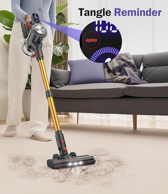 Cordless Vacuum Cleaner, 40Kpa Vacuum Cleaners for Home with LED Display, 45Mins Stick Vacuum Cordless Rechargeable, Wall-mounted Charging, Wireless Vacuum for Home Pet Hair, Carpet, Hardwood Floor