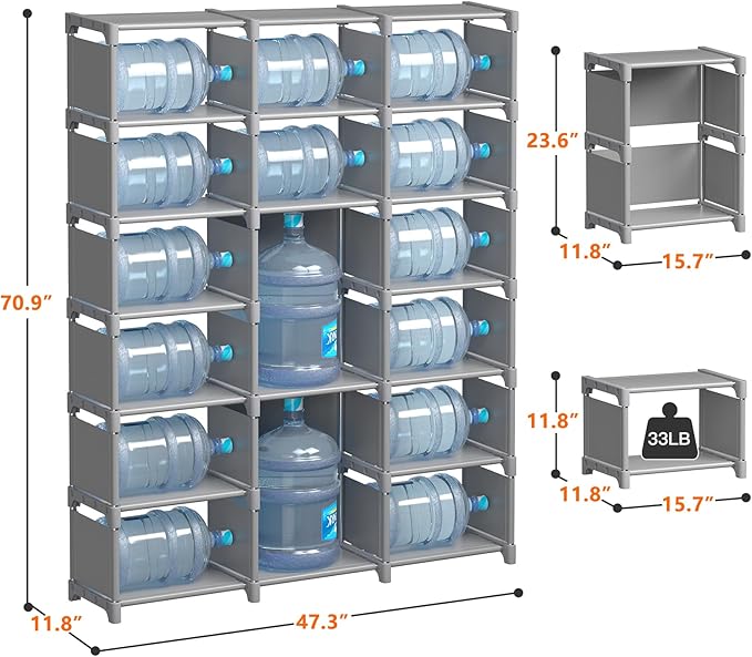 REIBII Book Shelf, 16 Cube Storage Organizers, DIY Tall Book Case for Bedroom, Office, Living Room, Closet, 12" D x 47.24" W x 70.86" H, Grey