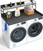 VEVOR Washer Dryer Countertop with 2-Tier Shelf, 54" x 27" Wooden Washer and Dryer Countertop with Anti-Slip Pads, Water-Resistant Laundry Topper Cover for Laundry Room Organization and Storage, Black