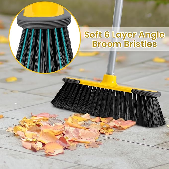 Yellow Indoor Broom 54" Long Handle House Brooms for Floor Cleaning Sweeping Broom for Kitchen, Garage, Lobby, Patio and Garden