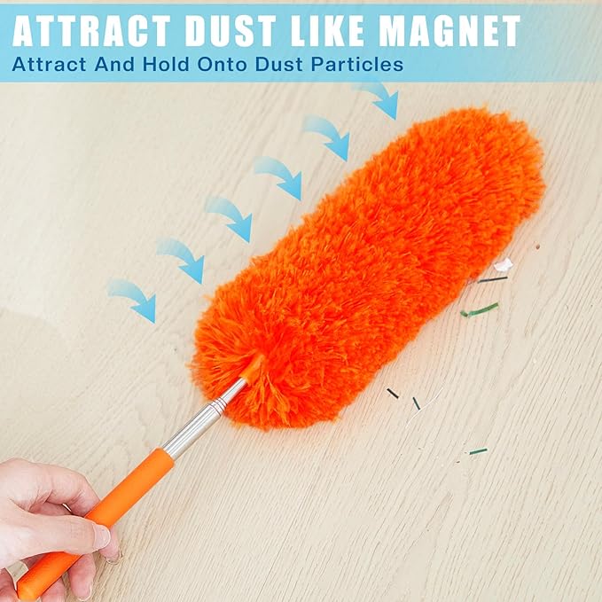 Tanlade 12 Pcs Microfiber Feather Duster for Cleaning 13-31 Inch Extendable Cobweb Dusters Ceiling Fan Duster Washable Bendable Tool for Office Car Window Furniture (Orange)