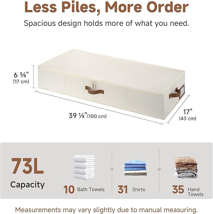 StorageWorks Large Underbed Storage with Lid, 2-Pack Under Bed Storage Containers for Clothes, Bedding, and Sweaters, Beige