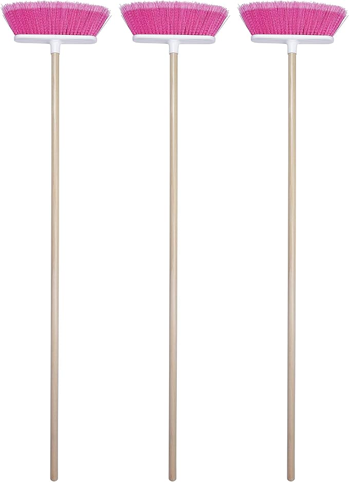 The Original Soft Sweep Magnetic Action Fuchsia Broom with Natural Finish Wood Handles (1 Fuchsia Broom)