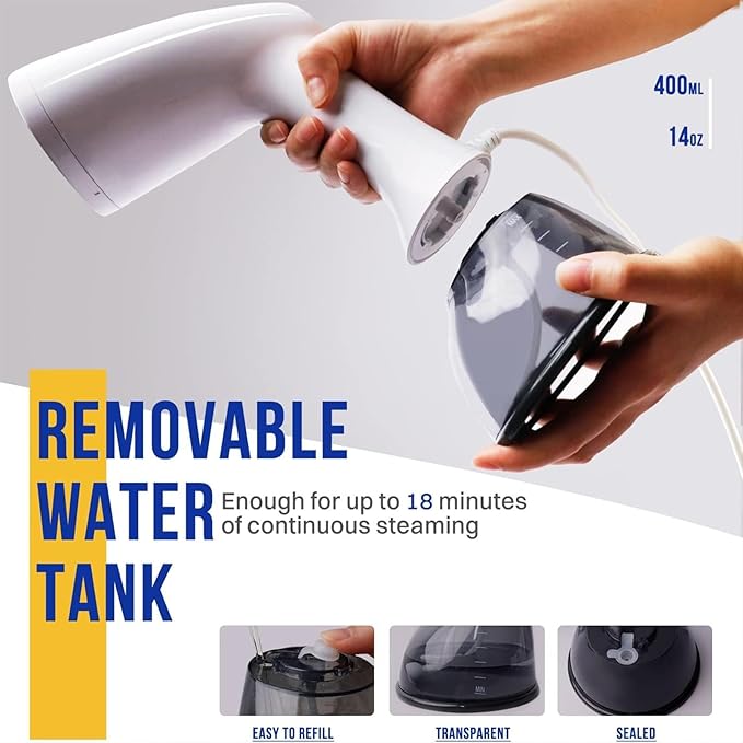Steamer for Clothes 1350W, Clothes Steamer for Home, Office, Travel, Upgraded 400ML Large Capacity Water Tank, Wrinkle Remover