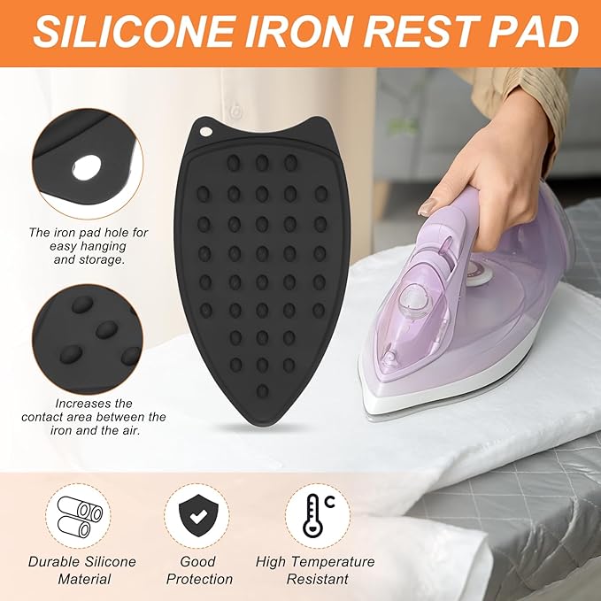 PATIKIL Silicone Iron Rest Pad, Multipurpose Hot Heat Resistant Iron Rest Plate Protective Pad for Ironing Board Hot Resistant Steamer Steam Compact Mat, Black