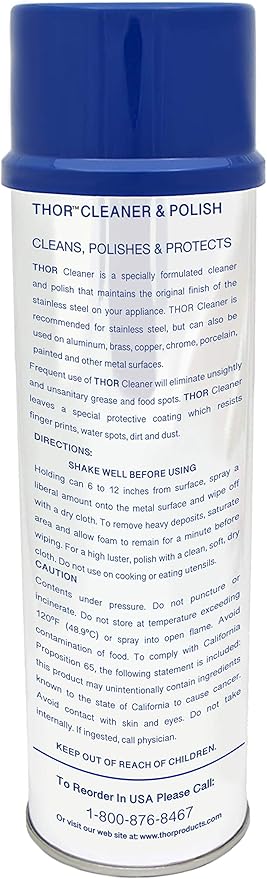 18 Oz. Thor Stainless Steel Cleaner & Polish (1 Can): Clean and Polish Stainless Steel Appliances Including Brass, Copper, Aluminum, Formica and Porcelain Surfaces
