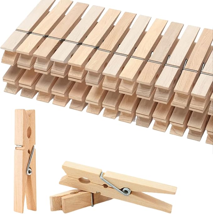 Wood Clothes Pin,Natural Birchwood Clothespins,Strong Grip,Heavy Duty Outdoor Clothes Clips for Hanging Clothes, Art, Crafts, Photo Displays,3.55 Inch,Pack of 24
