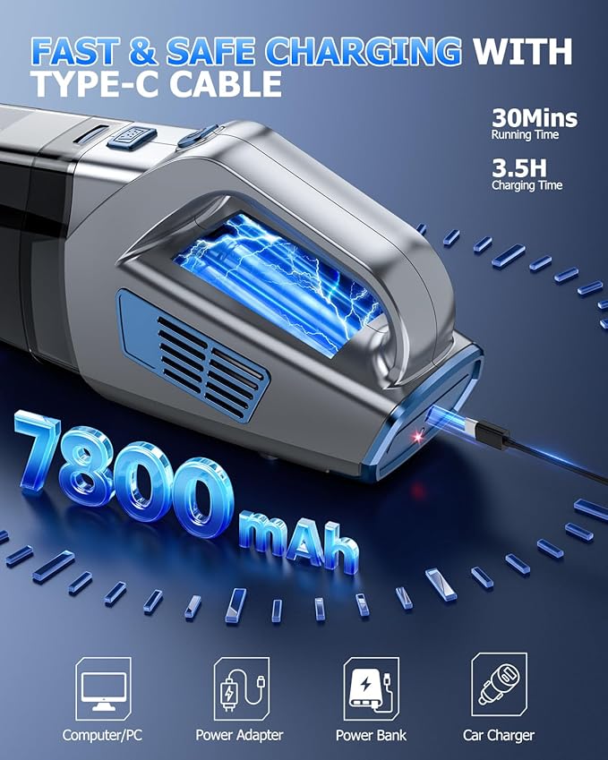 BQYPOWER Handheld Vacuum Cordless, 16000PA Strong Suction Hand Held Vacuum Dust Busters Cordless Rechargeable with Multiple Accessories, Portable Car Vacuum Cleaner High Power for Car Home Office