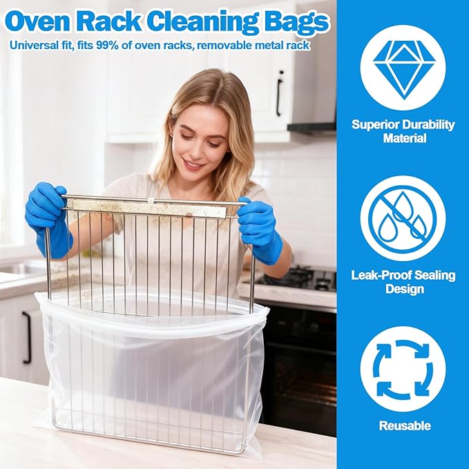 XANGNIER 3 Pack No Scrub Oven Rack Cleaning Bags 39.3 * 31.4in,No Cleaner Included,Simple to Use,No Messy Hands Reusable Leakproof Soaking Cleaner Bags for Removable Metal Rack,BBQ Grills,Grill Grate