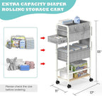 2In1 Diaper Caddy & 4-Tier Rolling Diaper Cart, Diaper Caddy Organizer Cart with Dividers & Drawer, Mobile Metal Bedside Cart for Baby Nursery Essentials Storage, Large Capacity, White