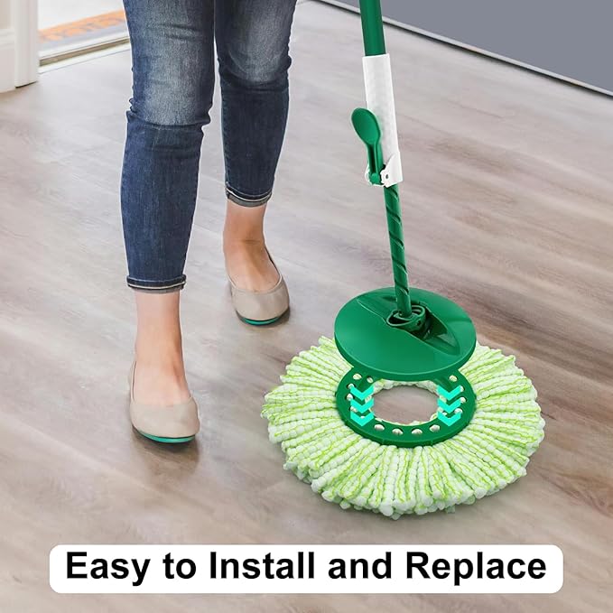 Tornado Spin Mop Head Compatible with Libman 𝐓𝐨𝐫𝐧𝐚𝐝𝐨 Spin Mop System, Machine Washable & Reusable for Libman Mop Head Replacement Refill for Libman Tornado Mop Head (4 Pack Green & White)