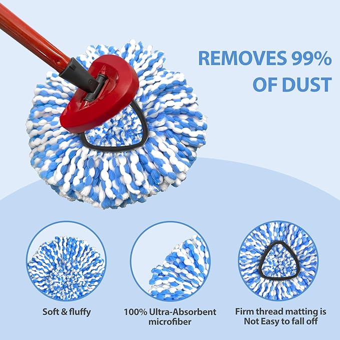 Spin Mop Replacement Heads, Microfiber Mop Refills, Easy to Replace (4 Heads)