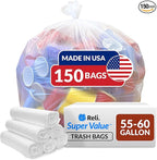 Reli. Easy Grab Trash Bags, 55-60 Gallon (150 Count) (Clear) - Star Seal Super High Density Rolls - Heavy Duty Can Liners, Garbage Bags, Bulk Bags - 50, 55, 60 Gallon Capacity