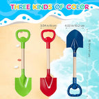 Dsmile 3 Pcs Beach Shovel Toy for Kids Digging 16" Long Metal Sand Shovel Sandbox,Sturdy Wooden Handle Metal Spade for Boy Girl, Travel Beach Toy Summer Fun Birthday