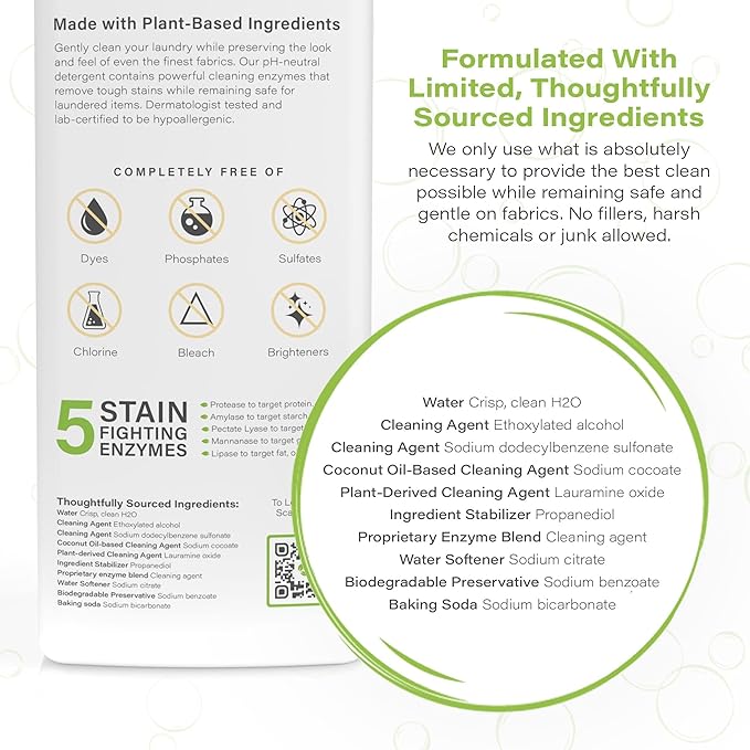 Heritage Park Luxury Laundry Detergent | Dermatologist Tested Plant based Natural & Enzyme Laundry Detergent | Sensitive Skin Friendly - Fragrance Free (64 fl oz)