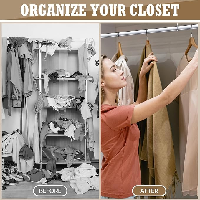 Tandefio Chrome Closet Rod 92 Inch with Oval Closet Rod 6 End Supports for Laundry Room Hanging Clothes Waterproof Shower for Curtains(Silver,6 Sets)