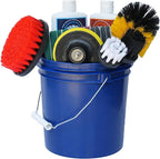 Complete Hard Water Stain Drill Cleaning Kit – 20 Piece Diamond Shine Set with Drill Brushes, Bucket & lid, Scouring Pads & Cleaner for Tile, Bathroom, Hard Water, Shower Glass & Chrome